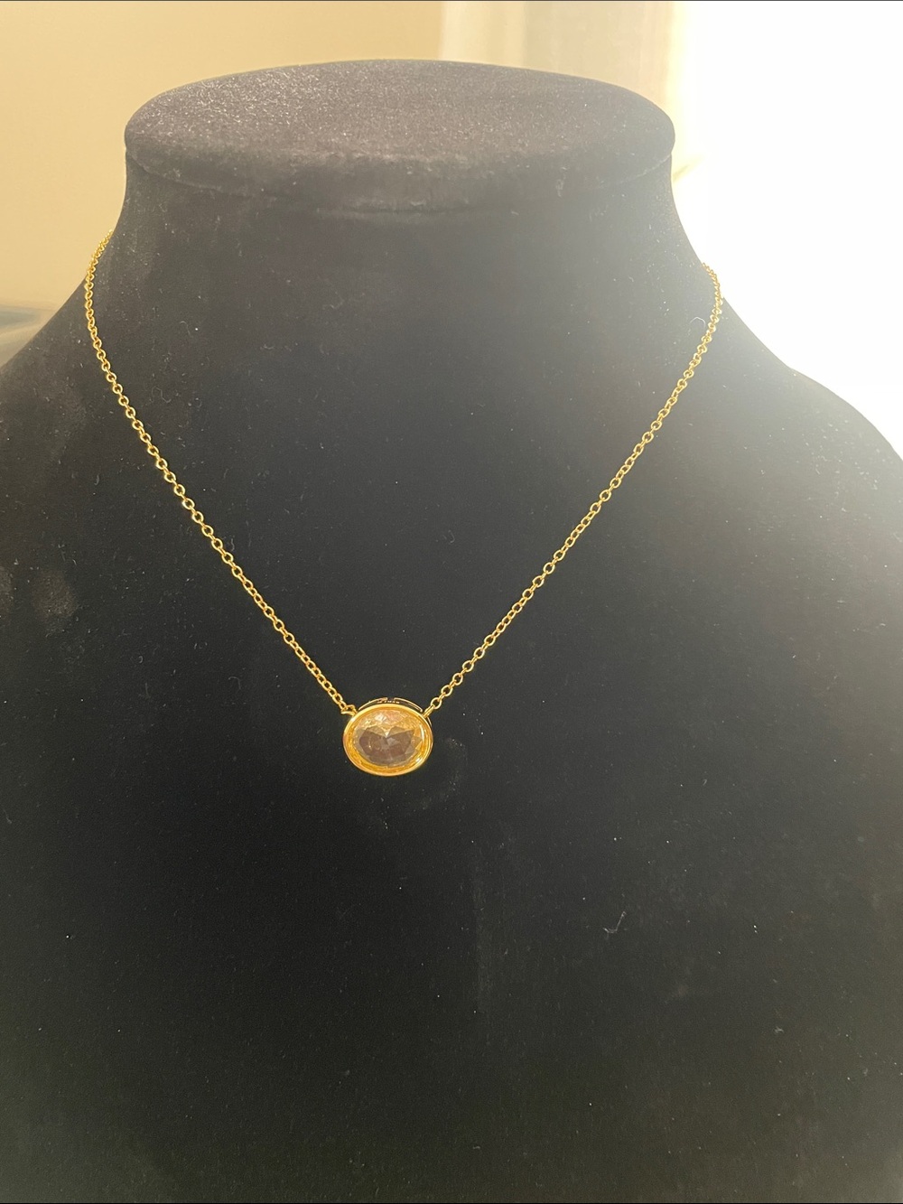 Gold Pendant Necklace with Clear Stone - Women Jewelry